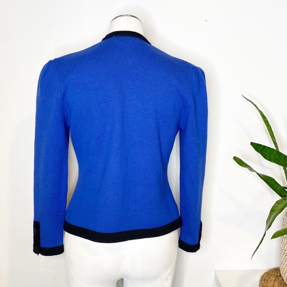Vintage | Saks 5th Avenue 80s Cobalt Blue Cardigan Sweater Sgt. Pepper's Stripes - Picture 3 of 9